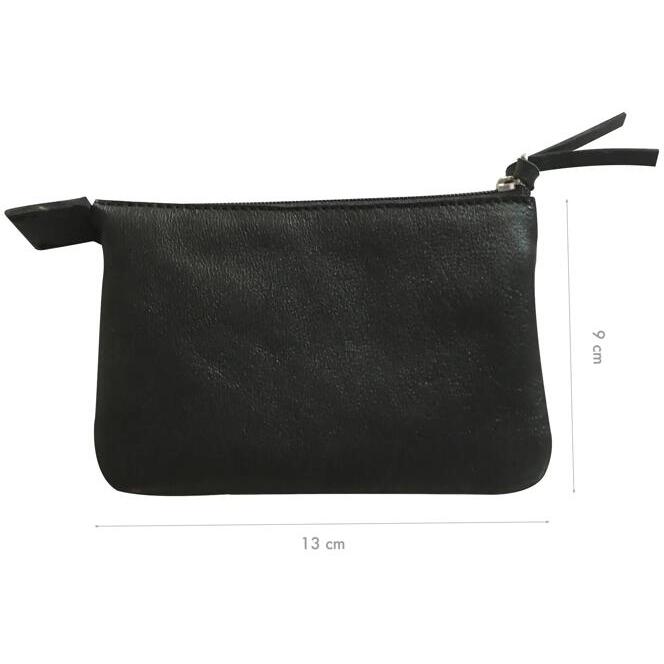 CUIR Petite Pochette 2 compartiments 13x9cm - Noir