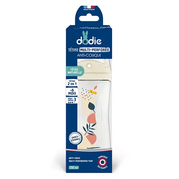 Mamadeira Dodie com bico anticólica multiperfurado, rosa, 330ml