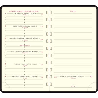 Agenda de poche spiralé Cassandra Espace 16S - 1 semaine sur 2 pages - 9 x 16 cm - disponible dans différentes couleurs - Exacompta