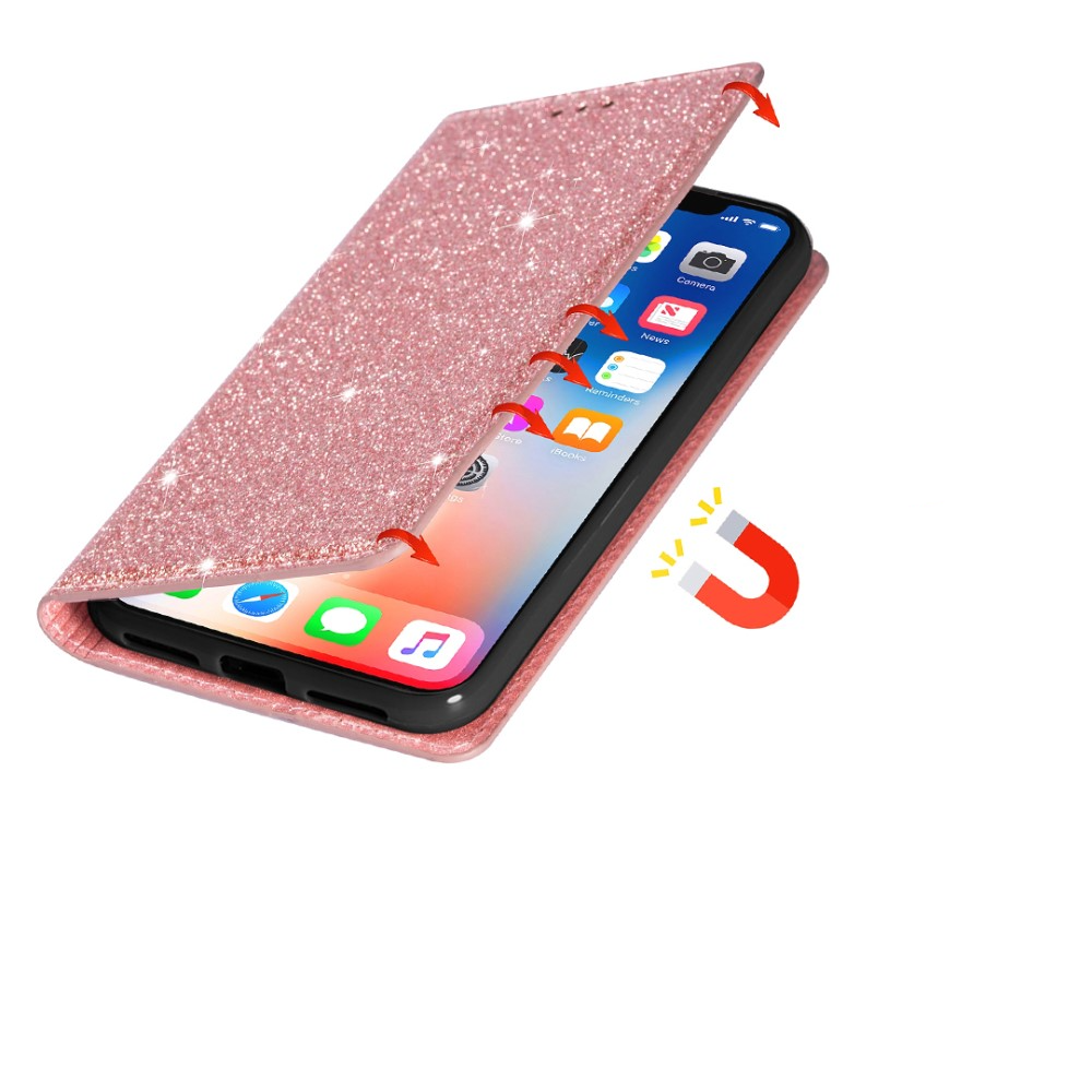 Samsung Galaxy S25 Edge Flip Wallet Cover Leder Tasche Glitzer Optik - Roségold
