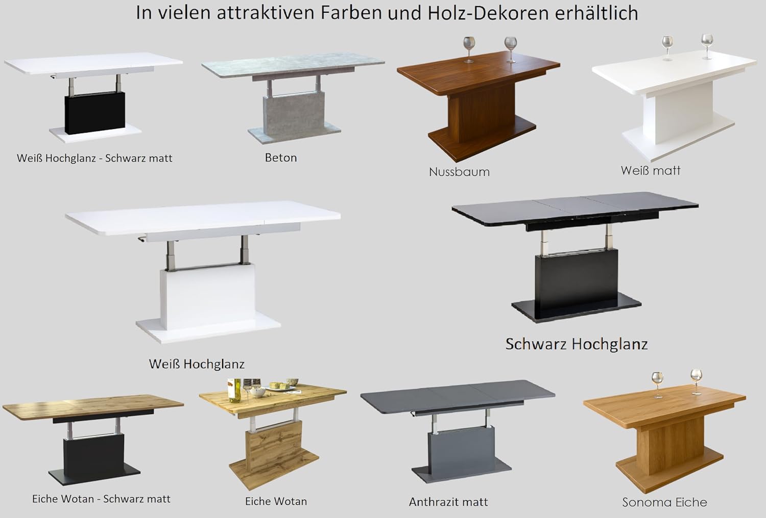 designimpex DC-1 Couchtisch ausziehbar höhenverstellbar 126/168cm in Weiß Hochglanz modern vielseitig Wohnzimmertisch Esstisch Beistelltisch Sofatisch platzsparend hochwertig Wohnzimmer Coffee Table