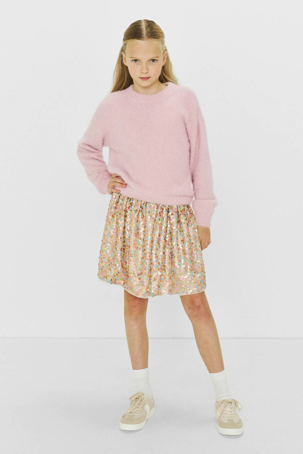 Coolcat gebreide trui Fleur roze / zilver