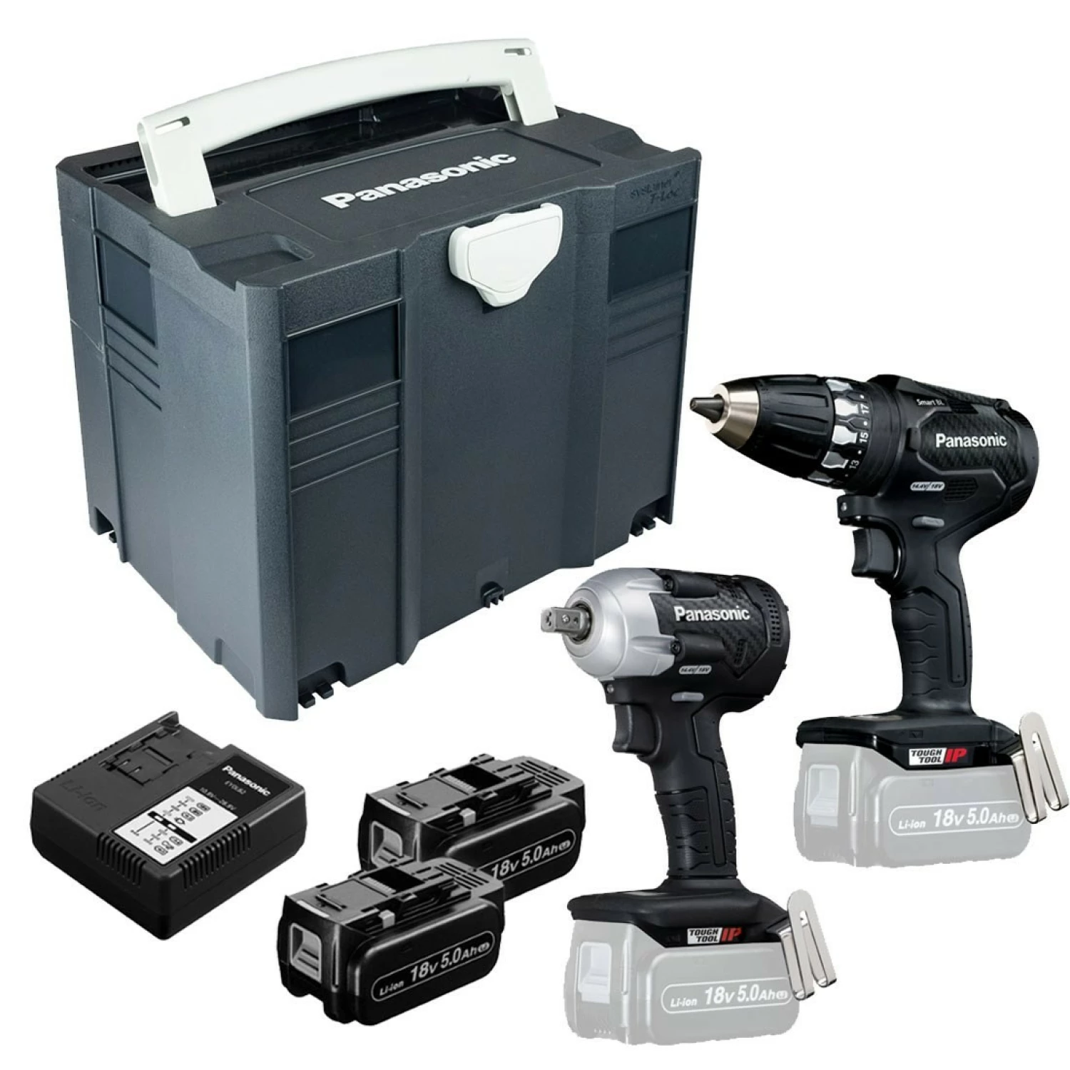 Panasonic EYC232LJ2G 18V accu boor-/schroefmachine (EY74A3) & Slagmoersleutel (EY75A8) combiset (2x 5.0Ah accu) in T-LOC