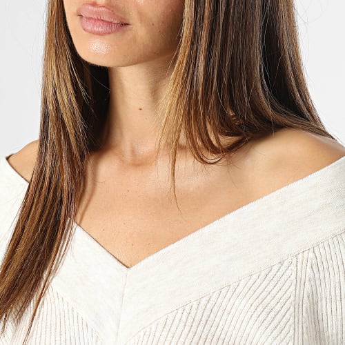 Pull Col V Femme New Tessa Beige Chiné
