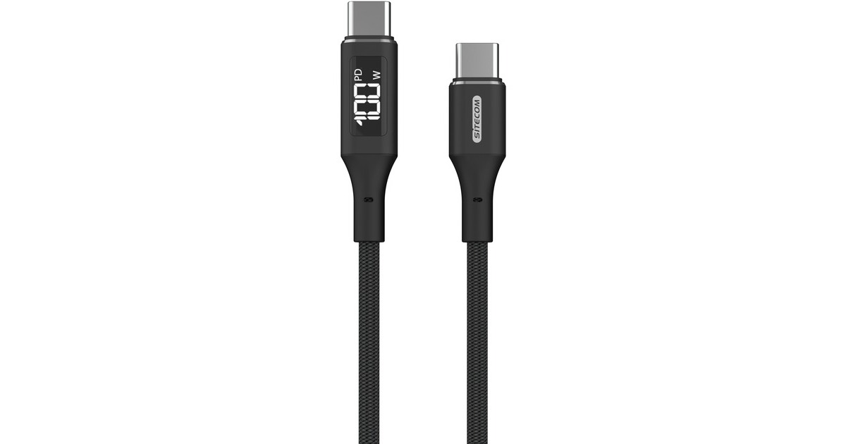 SitecomUSB-C naar USB-C voedingskabel met led-scherm  (Zwart, 1,5 meter)
