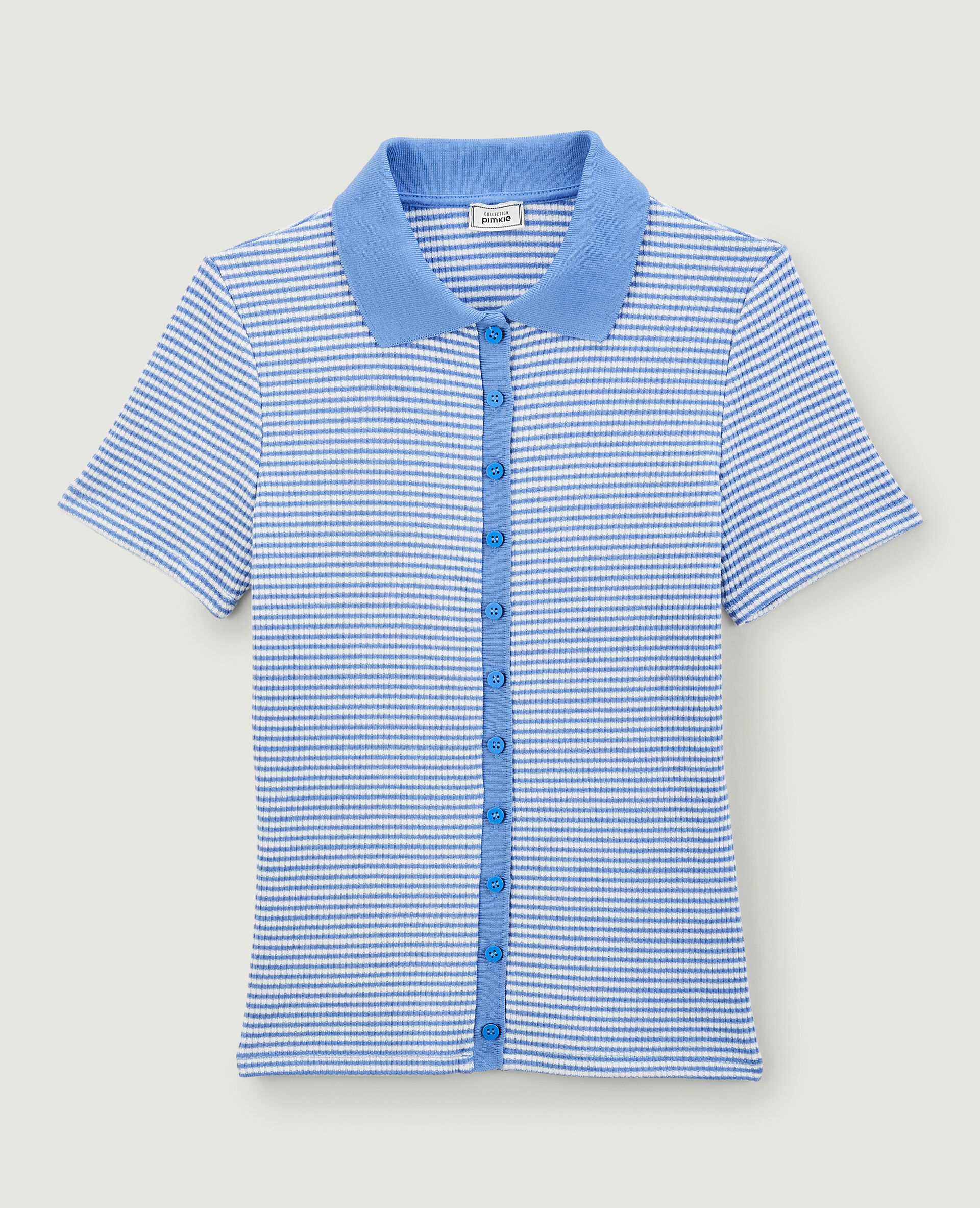 Polo rayé en maille côtelée - Bleu