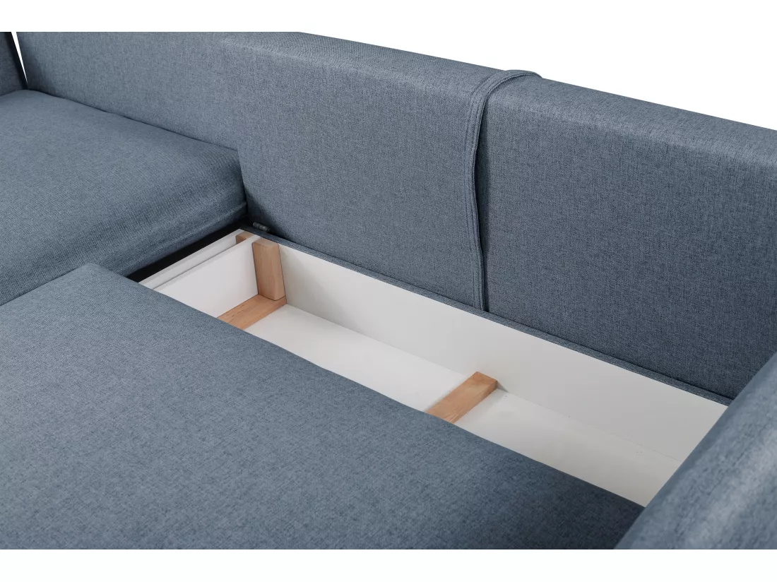Canapé d'angle convertible en tissu bleu marine LAZARE - Angle gauche