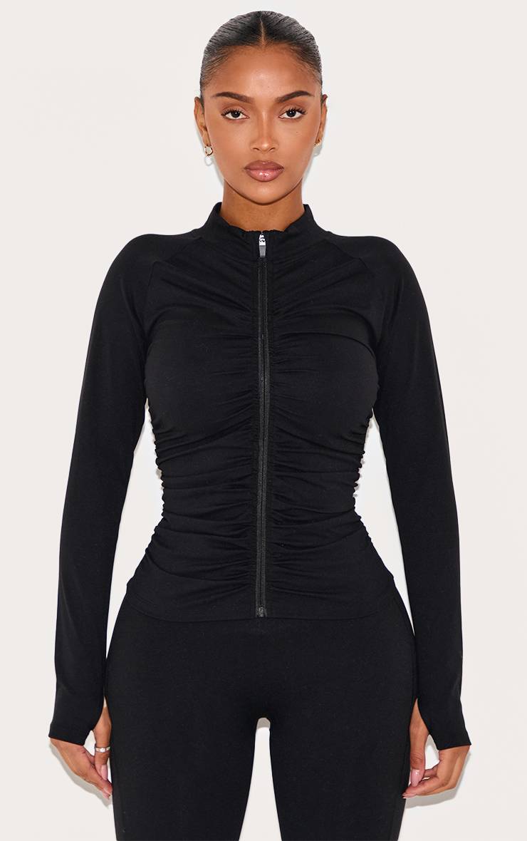 Noir Veste De Sport Zippée Froncée Active Shape