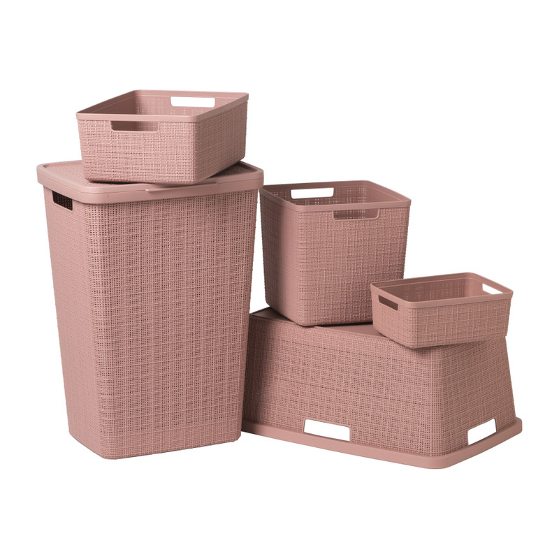Curver jute wasmand met deksel - 58 liter - roze