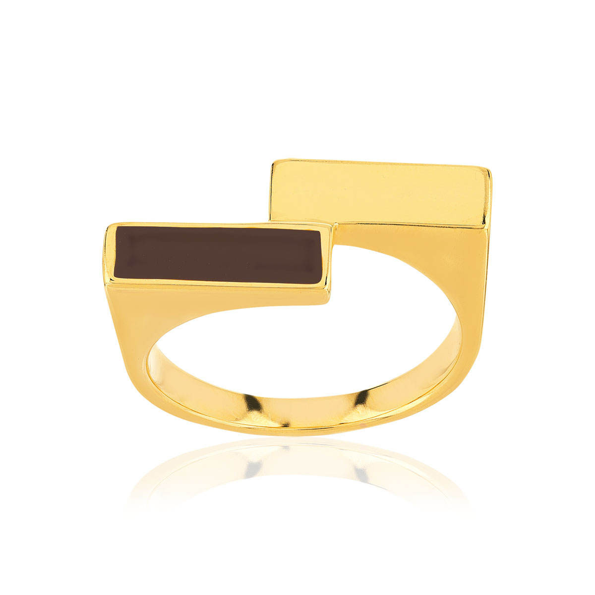 Bague plaqué or laque marron