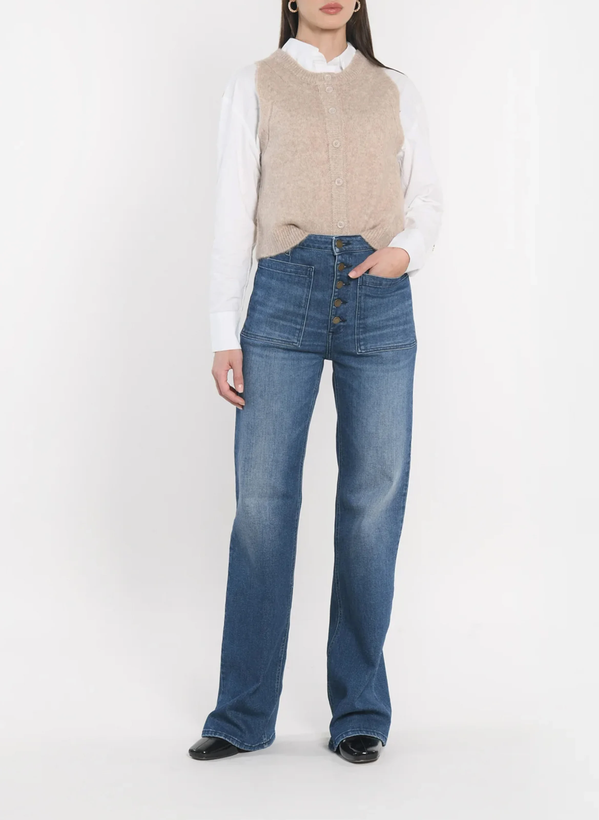JOANA - Gilet sans manches boutonné | Beige