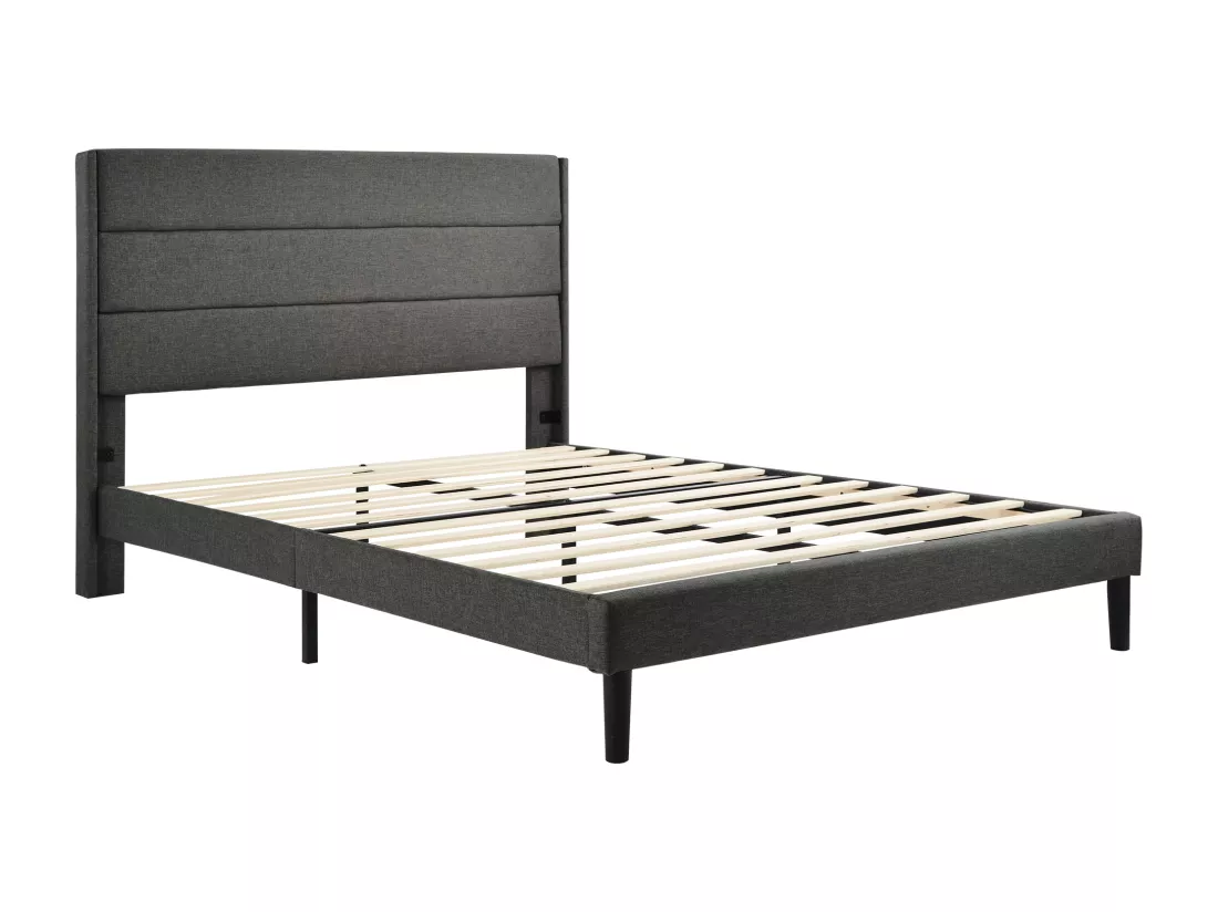 Lit rembourré en lin - 140x200cm - style contemporain - Gris