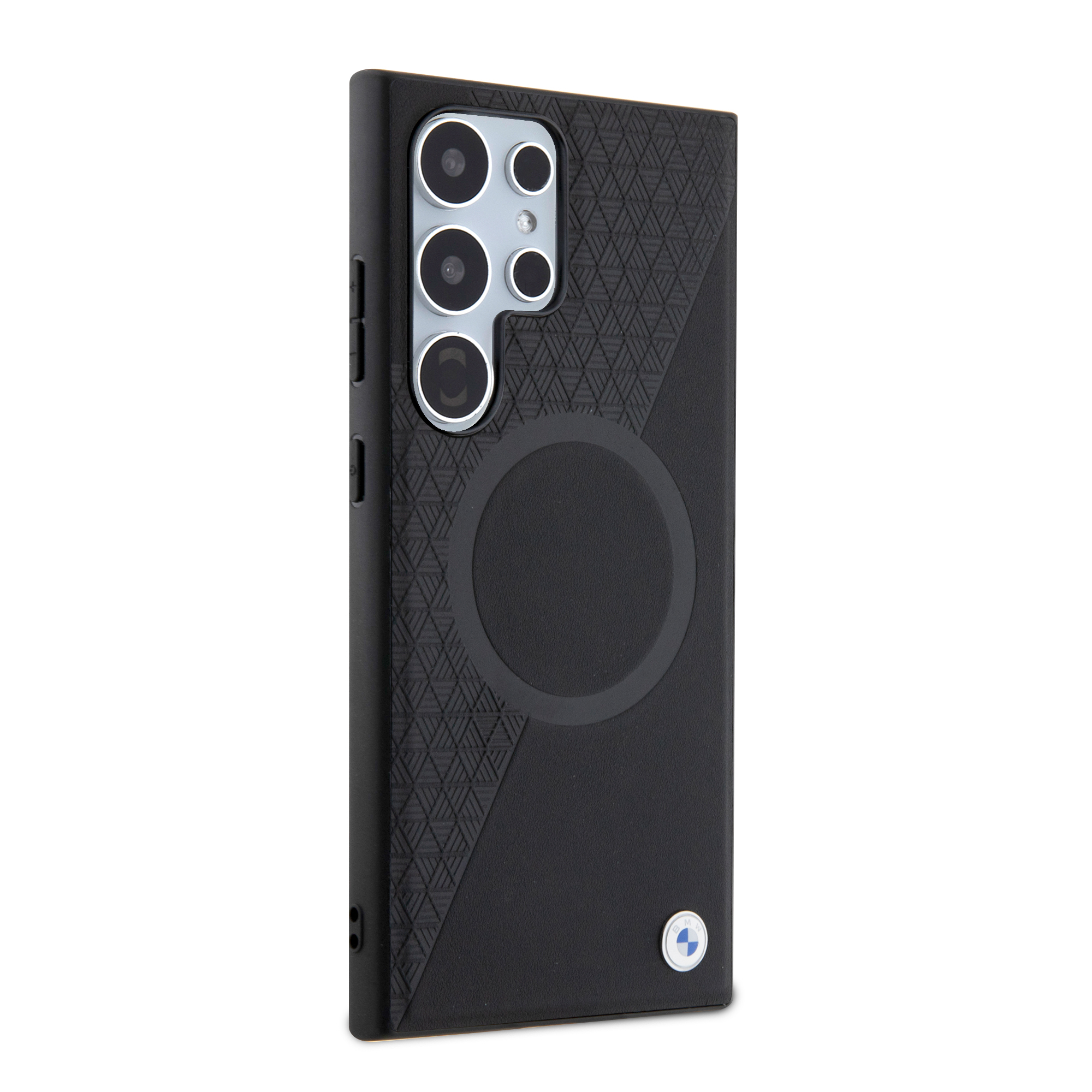 Samsung Galaxy S24 Ultra Leder Hardcase Hülle Half Textured & Circle MagSafe-Modul (BMHMS24L23RTPK) - Schwarz