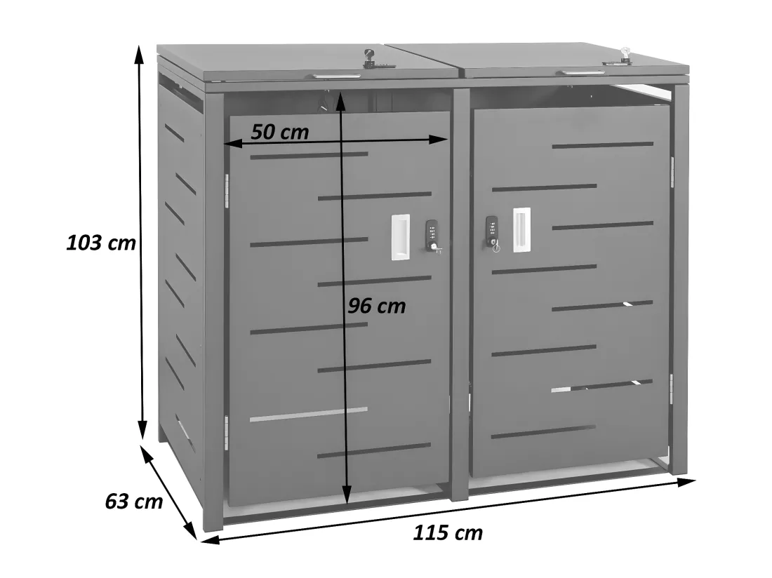 Cache-poubelle pour 2 poubelles MCW-E83 (2er), Acier inoxydable 38kg