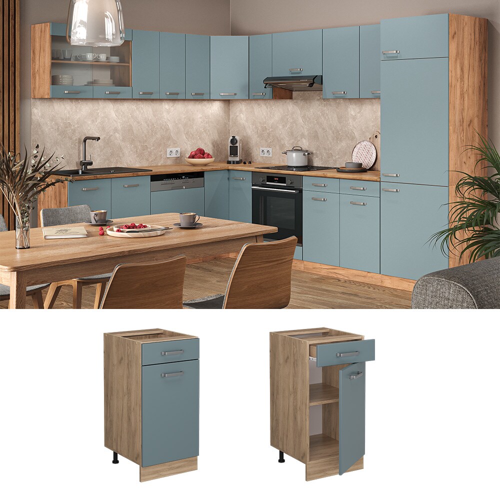 Vicco Schubunterschrank Küchenschrank R-Line Solid Eiche Blau Grau 40 cm modern