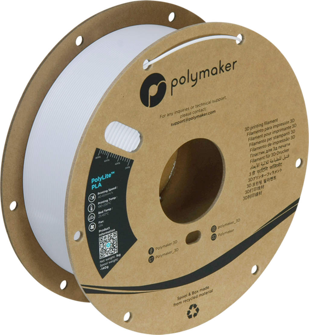 Polymaker  PolyLite PLA Cold White, 1,75 mm / 1000 g    Hochwertiges günstiges PLA von Polymaker