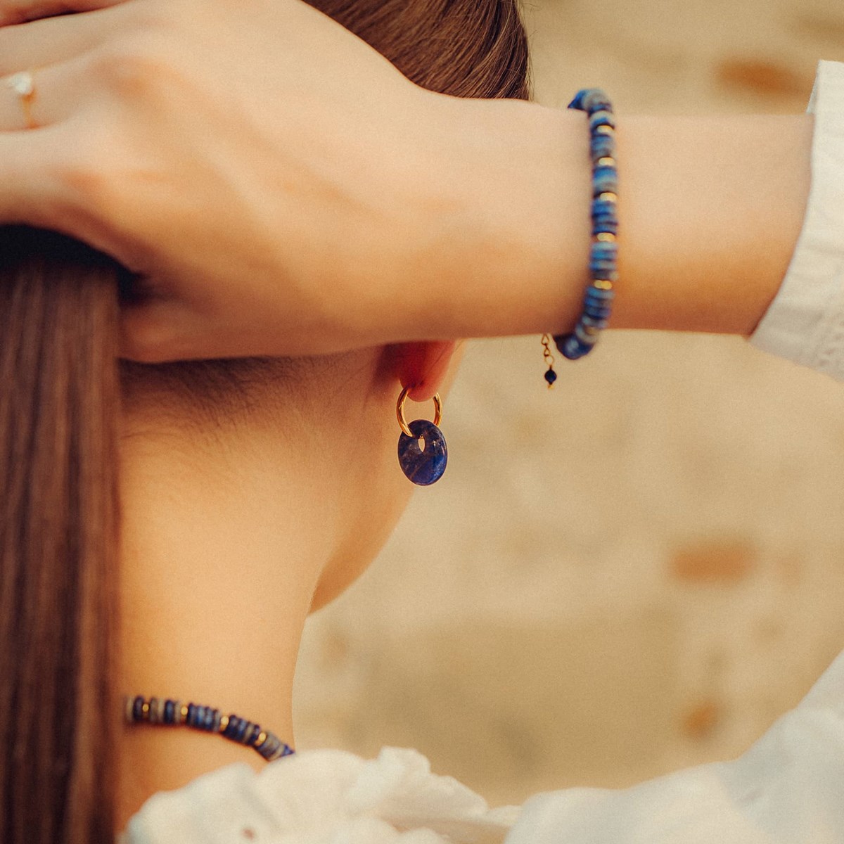 Collier, bracelet et boucles d'oreilles Blima en pierres Lapis-lazuli