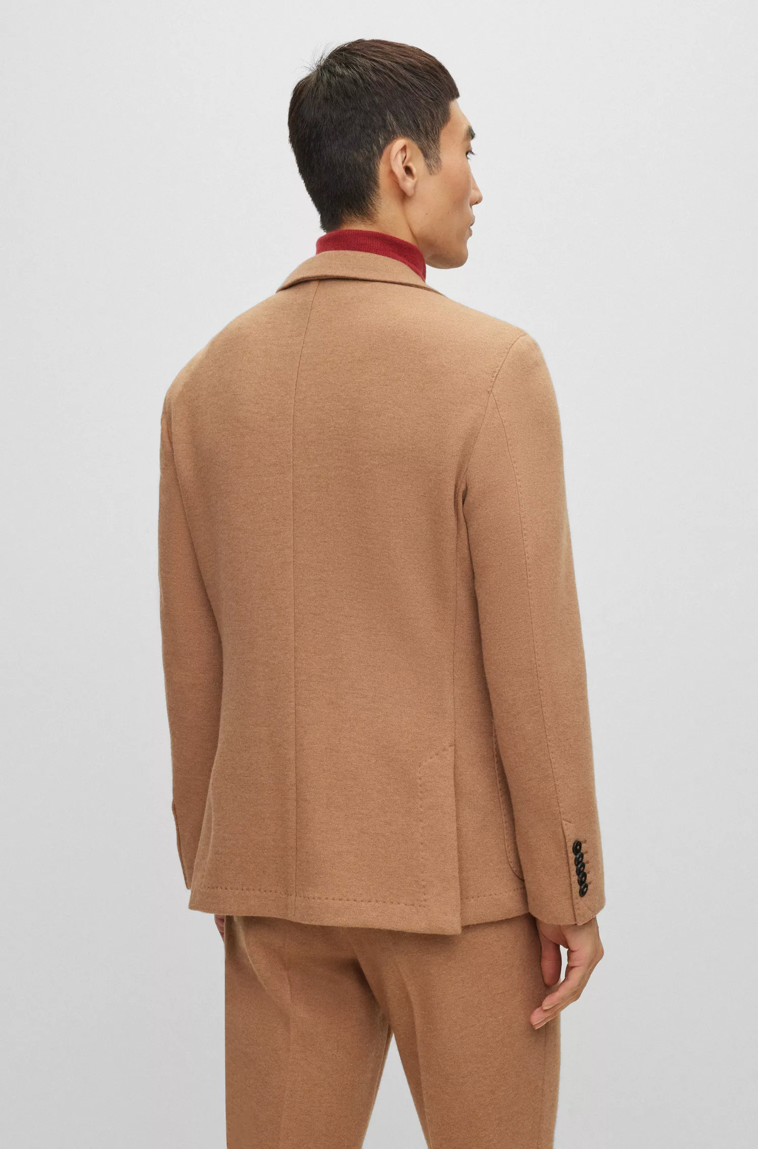 Jaqueta BOSS Camel-Slim-fit em mistura de lã de camelo mesclada