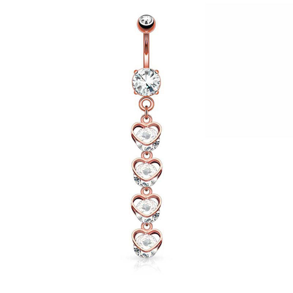 (10mm) 316L Chirurgenstahl Bauchnabelpiercing mit Gewindeverschluss Herzketten Anhänger - Roségold