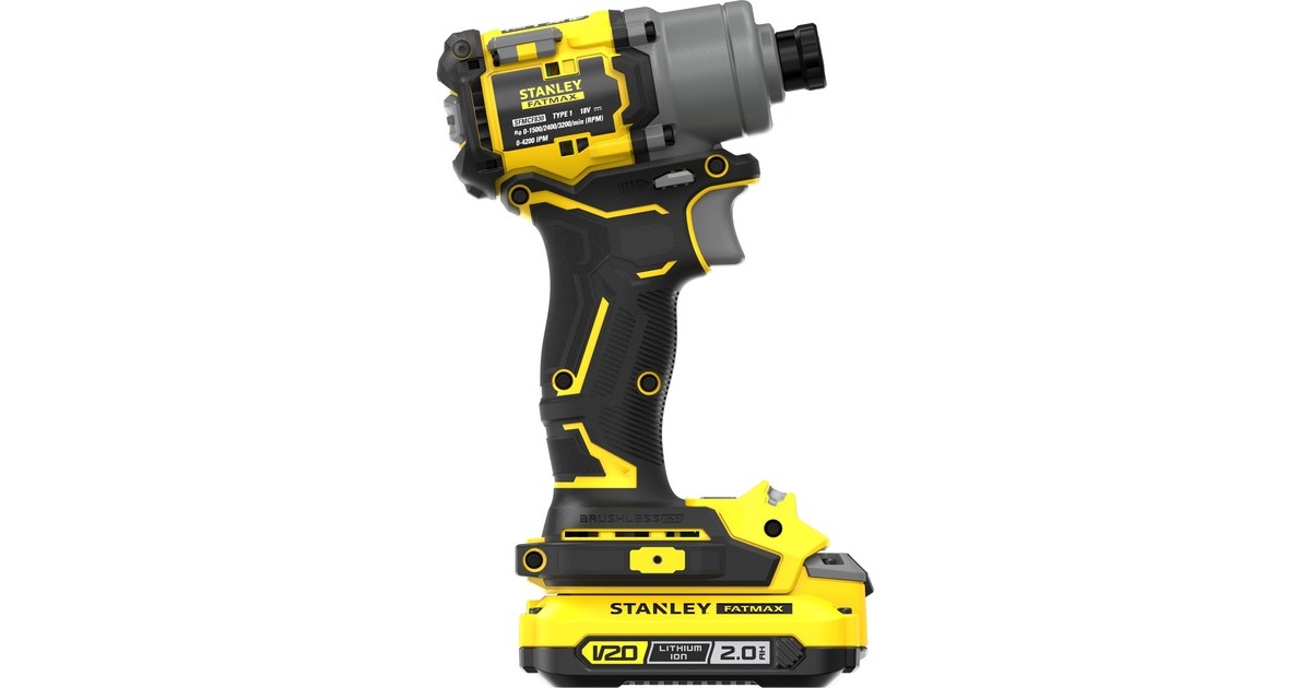 StanleyV20 18V borstelloze slagschroevendraaier  (Geel/zwart, Koffer, 2 accu's en oplader inbegrepen)
