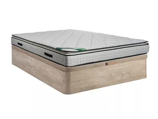 Ensemble 140 x 190 cm sommier coffre naturel clair + matelas mousse et coutil bambou ép.23cm - ADANA de NATUREA