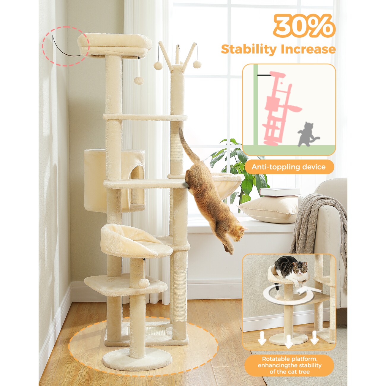 Pawz Road mehrstöckiger Kratzbaum 150cm beige