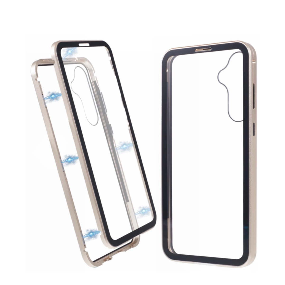 Samsung Galaxy A55 Magnetische Alu Schutzhülle mit Panzer Glas Backcover   Displayschutz (Magnet-Technologie) - Champagner