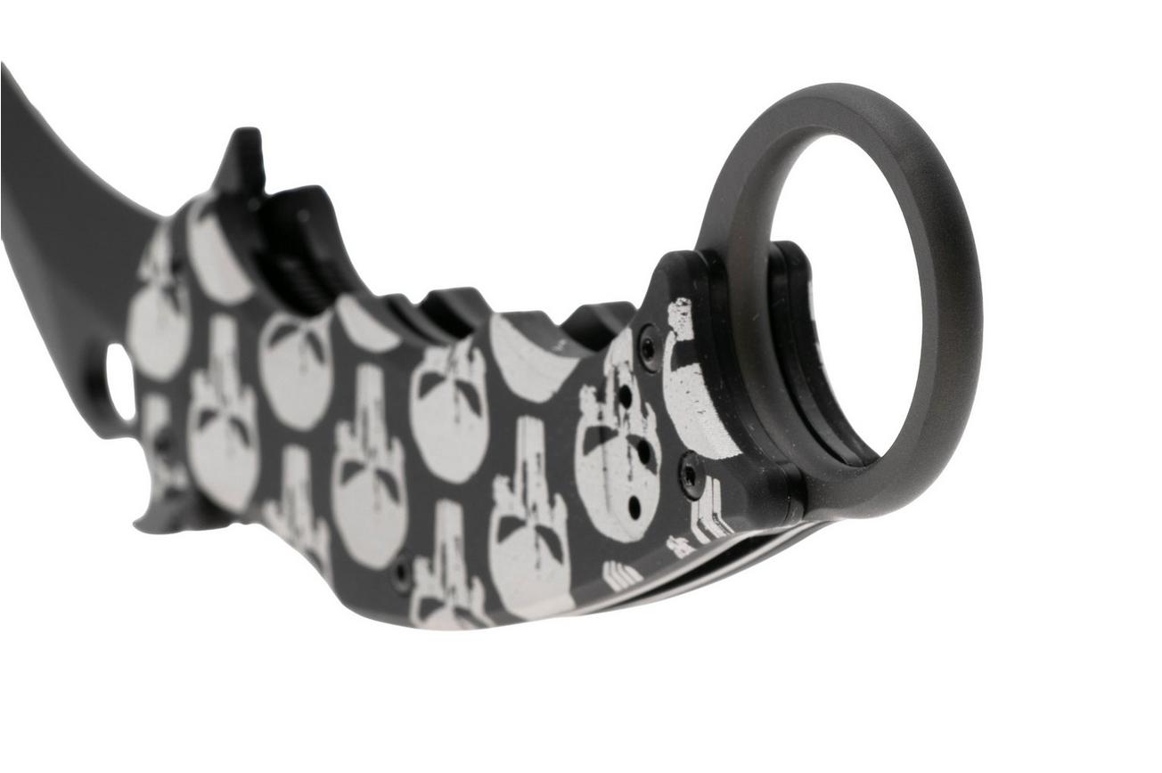 Fox FX-599 ALB-5 Skull Pattern, Black Idroglider Böhler N690Co, Engraved Aluminum, karambitmes