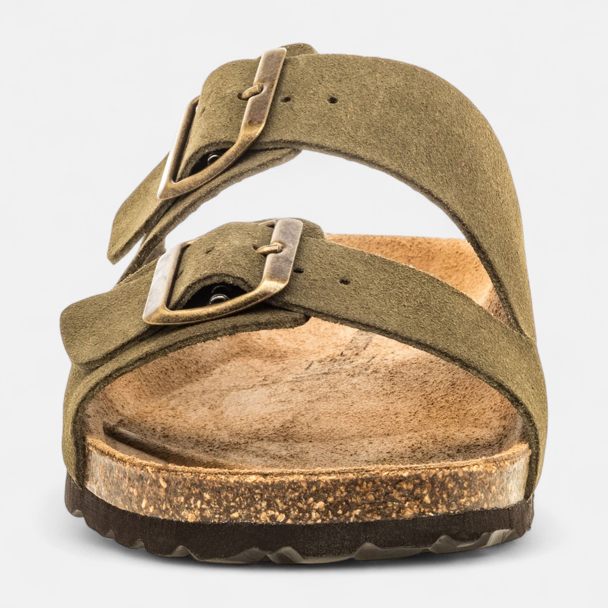 Mules semelle liège Homme en cuir kaki