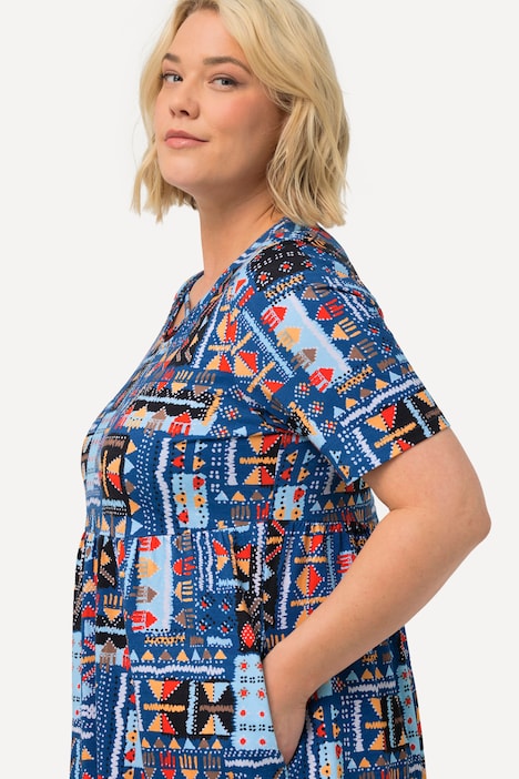 Longshirt, Zierbänder, Rundhals, A-Linie, Halbarm