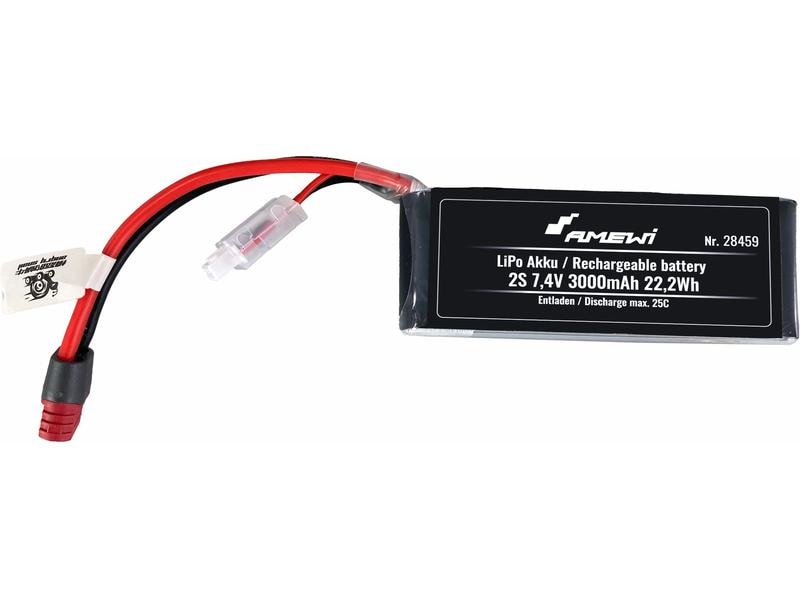 Amewi RC-Akku LiPo 3000 mAh 7.4 V 25C Deans 2S LiPo Akku mit Deans Stecker für RC-Modelle