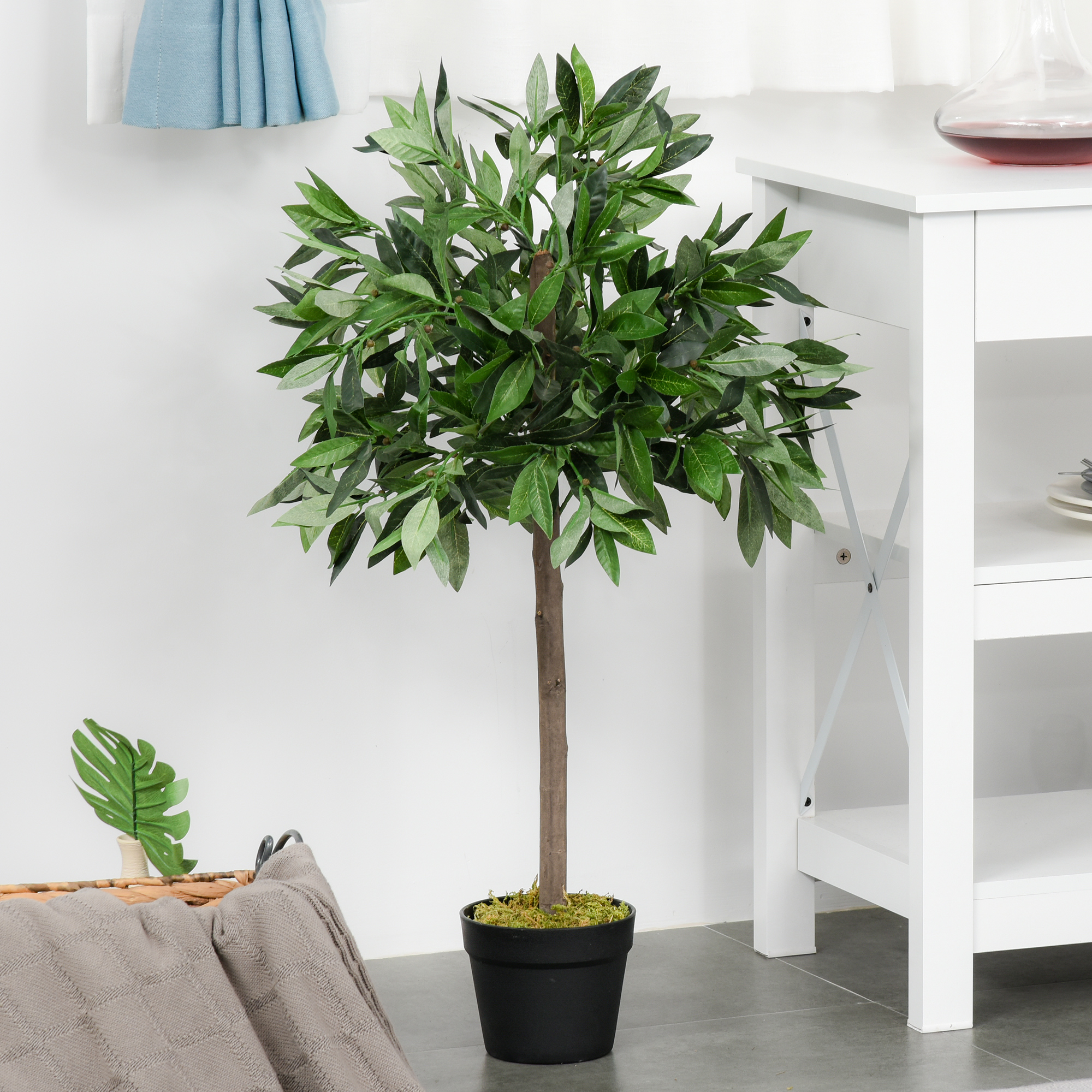 Outsunny 2 Árvores de Louro Artificiais, 90cm de Altura, Plantas Decorativas com Vaso para Casa, Sala de Estar, Uso Interno e Externo, Verde