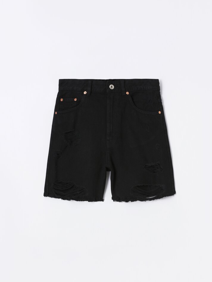 Shorts jeans rasgados - Preto