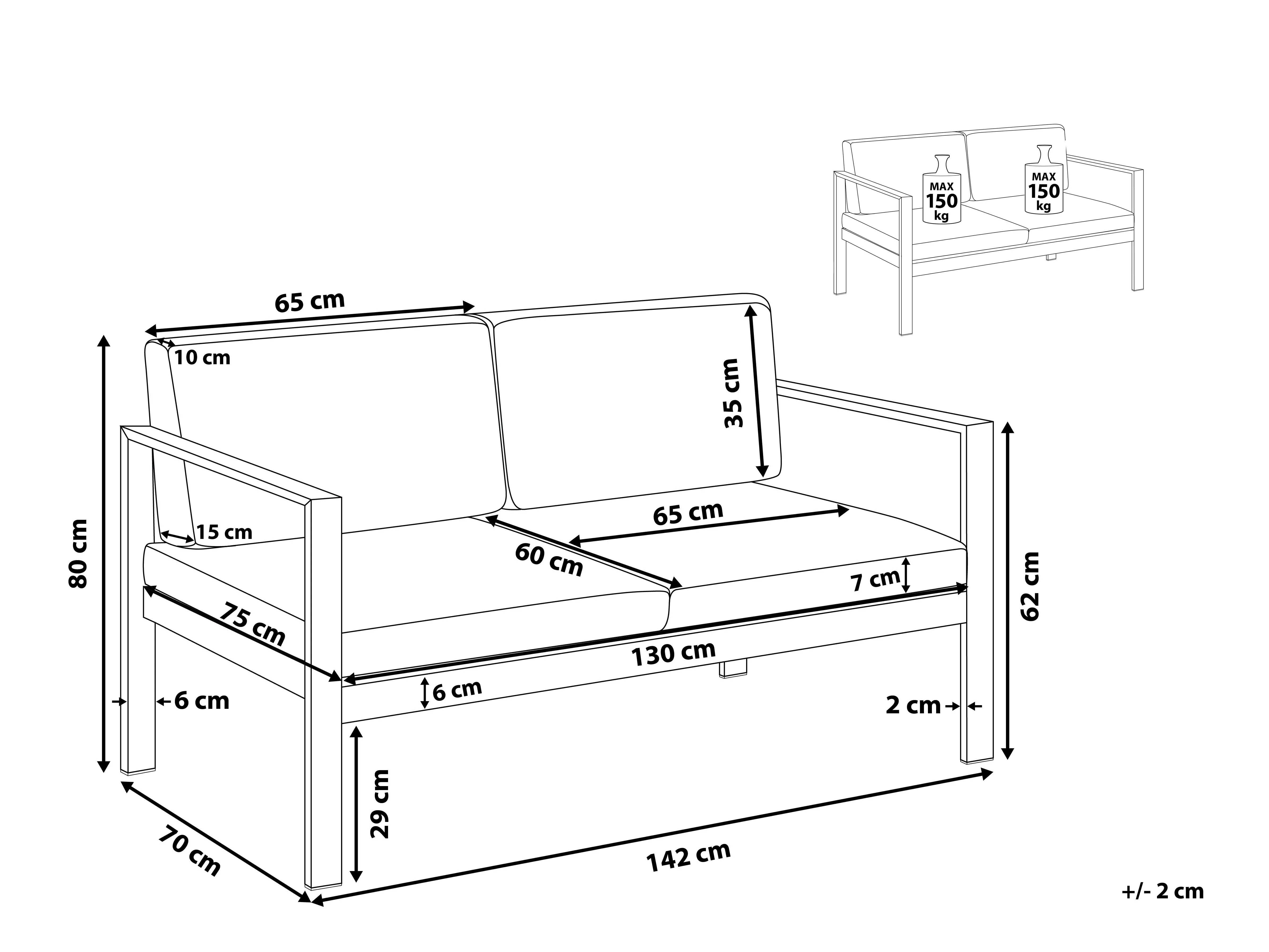 Tuinbank met zitkussen SALERNO 142 cm Metaal Lichtgrijs