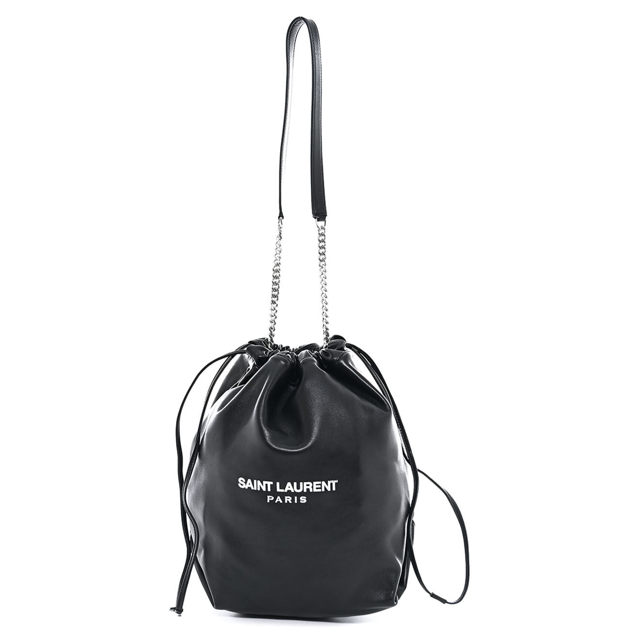 Saint Laurent Sac bourse Teddy en Cuir lisse noir - Très bon état - L.22 cm