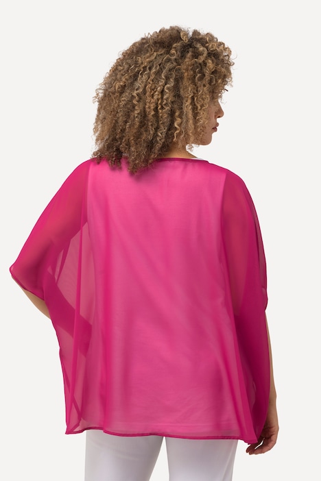 Chiffonbluse, Oversized, Rundhals, Halbarm