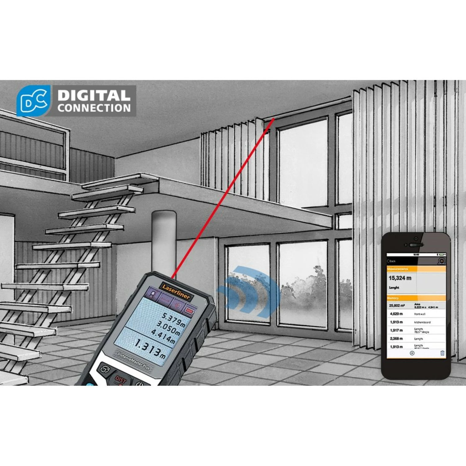 Laserliner DistanceMaster Plus 100 Afstandsmeter - 100m - Bluetooth - IP65