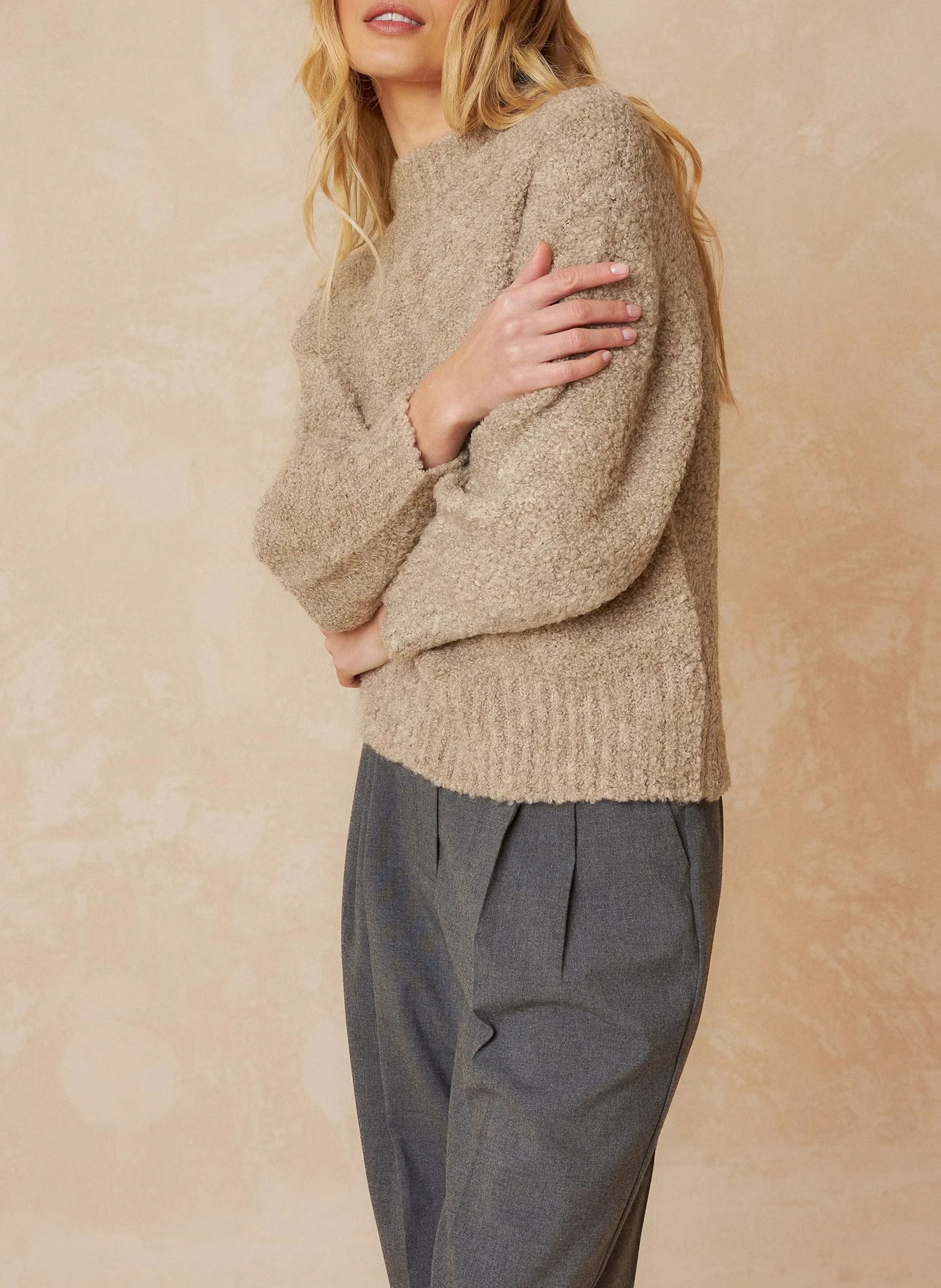Pull col rond| Beige