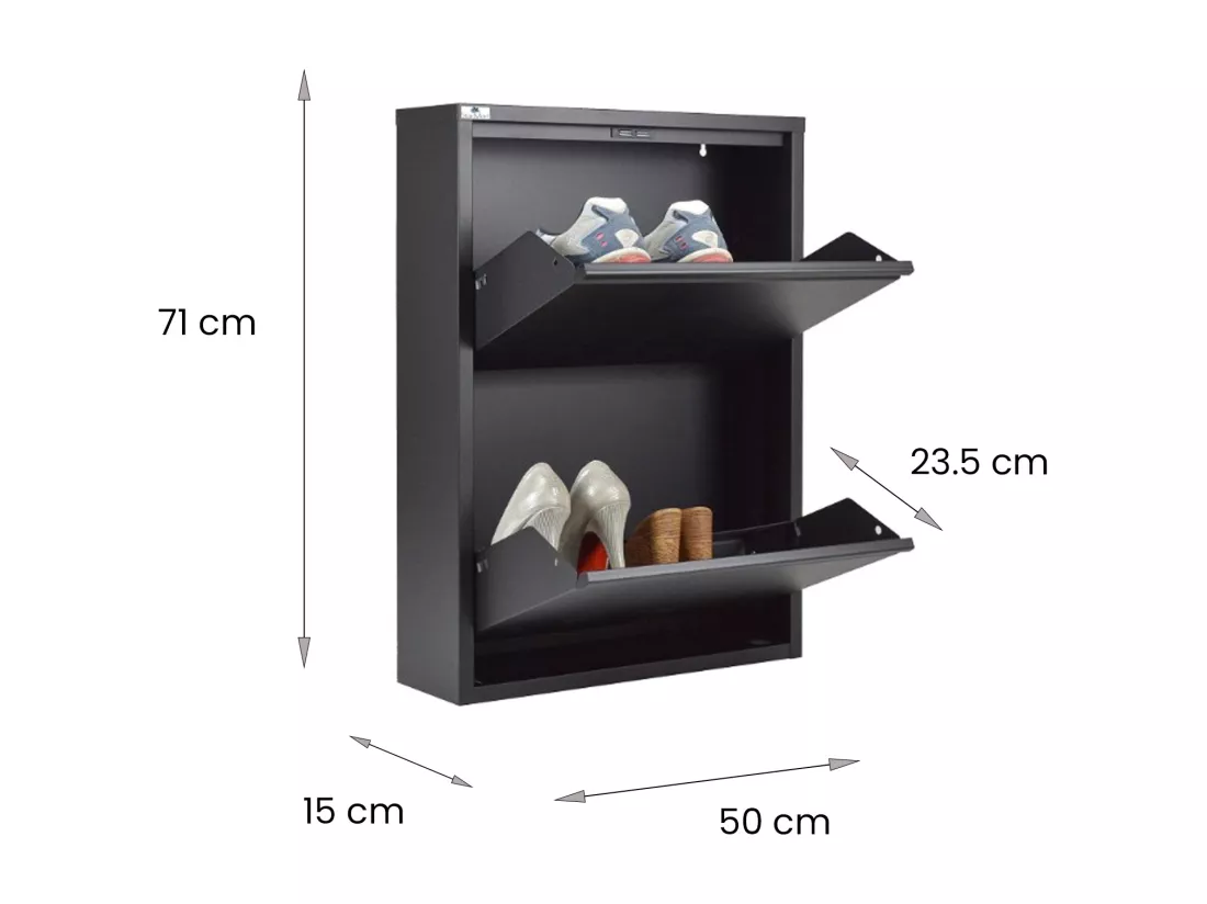 Meuble à chaussures Ezequiel, Meuble à chaussures en métal, Armoire d'entrée polyvalente, Rangement pour chaussures, 50x15h71 cm, Noir