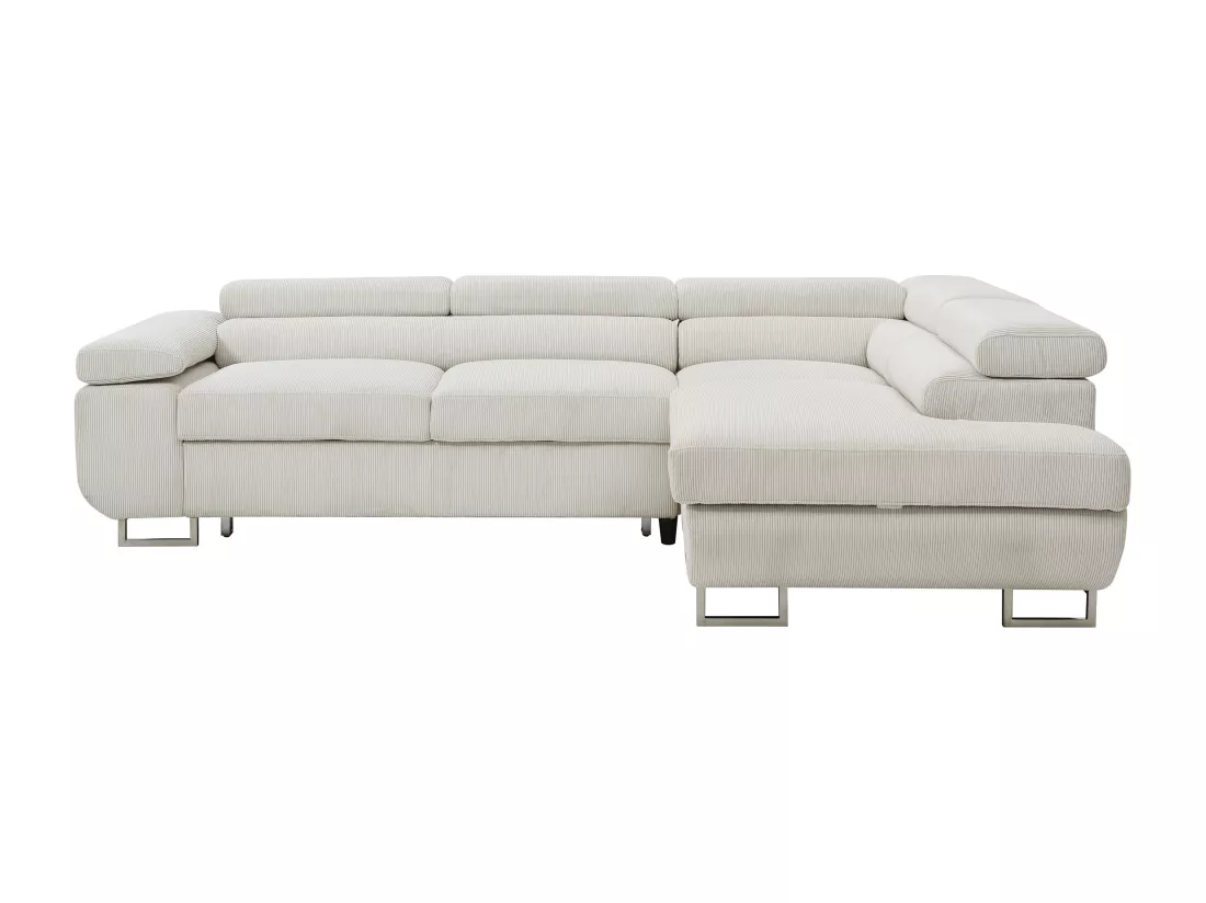 Canapé d'angle droit convertible en velours côtelé beige NURAZIO