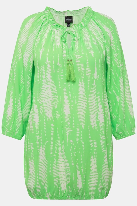 Bluse, Musterstreifen, Rüsche, Elastiksaum, 3/4-Arm