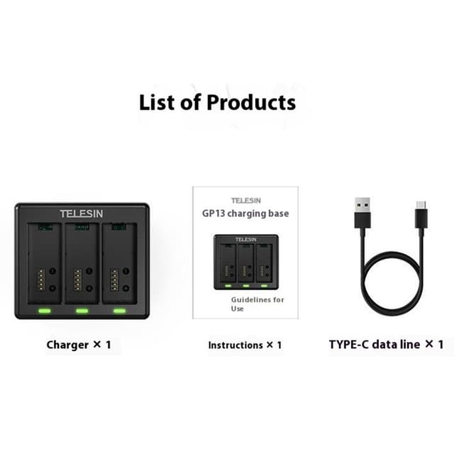 TELESIN S0-BCG-1 Til GoPro Hero 13 Batterioplader Dock Base 3 Opladningsboks