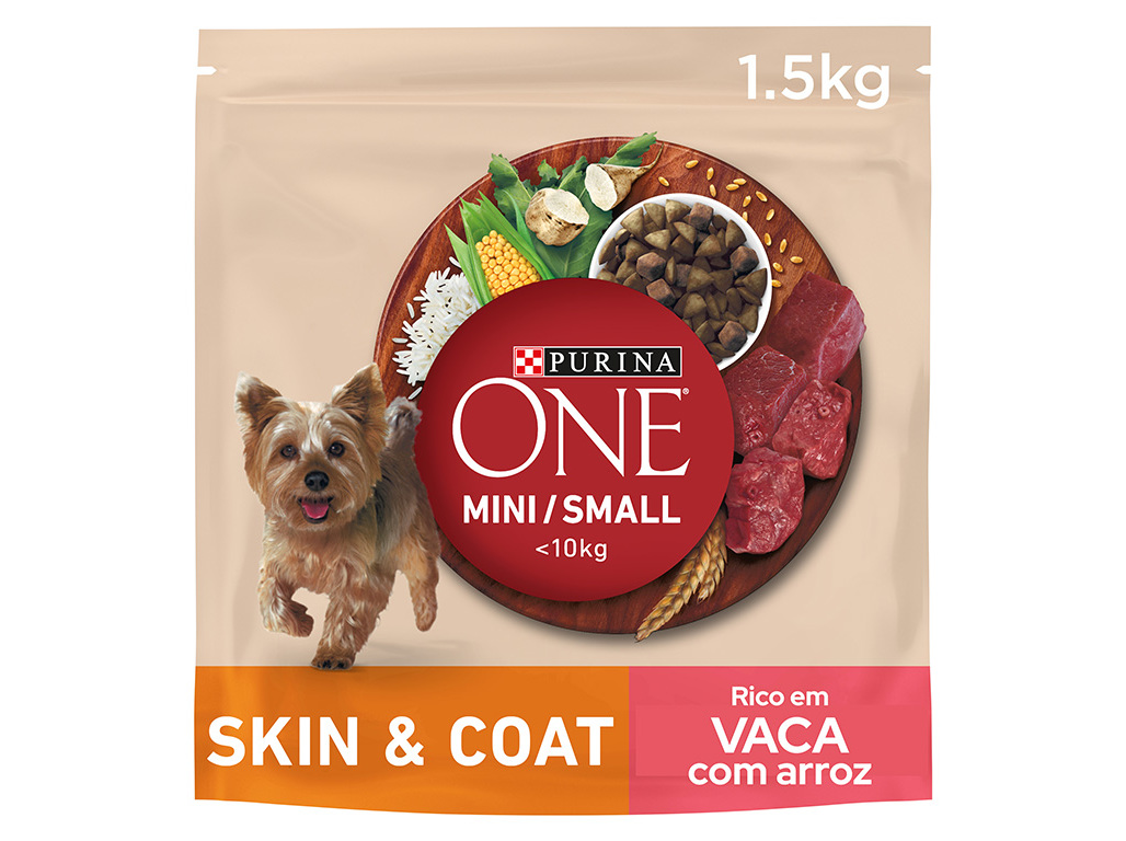 RAÇÃO PARA CÃO PURINA ONE MINI PARA PELE E PÊLO COM VACA 1.5KG