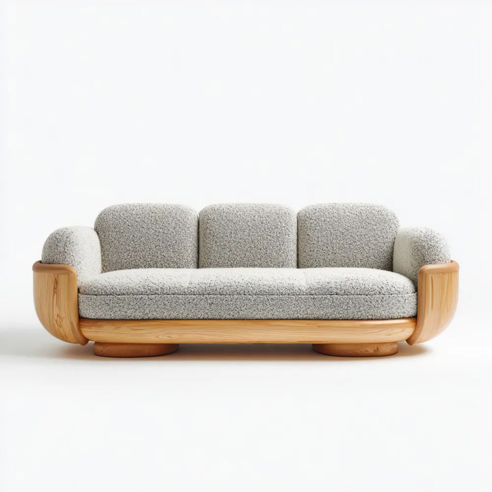 3-Sitzer-Sofa 200x90x82 cm mit Holzrahmen Bouclé - Cremeweiß