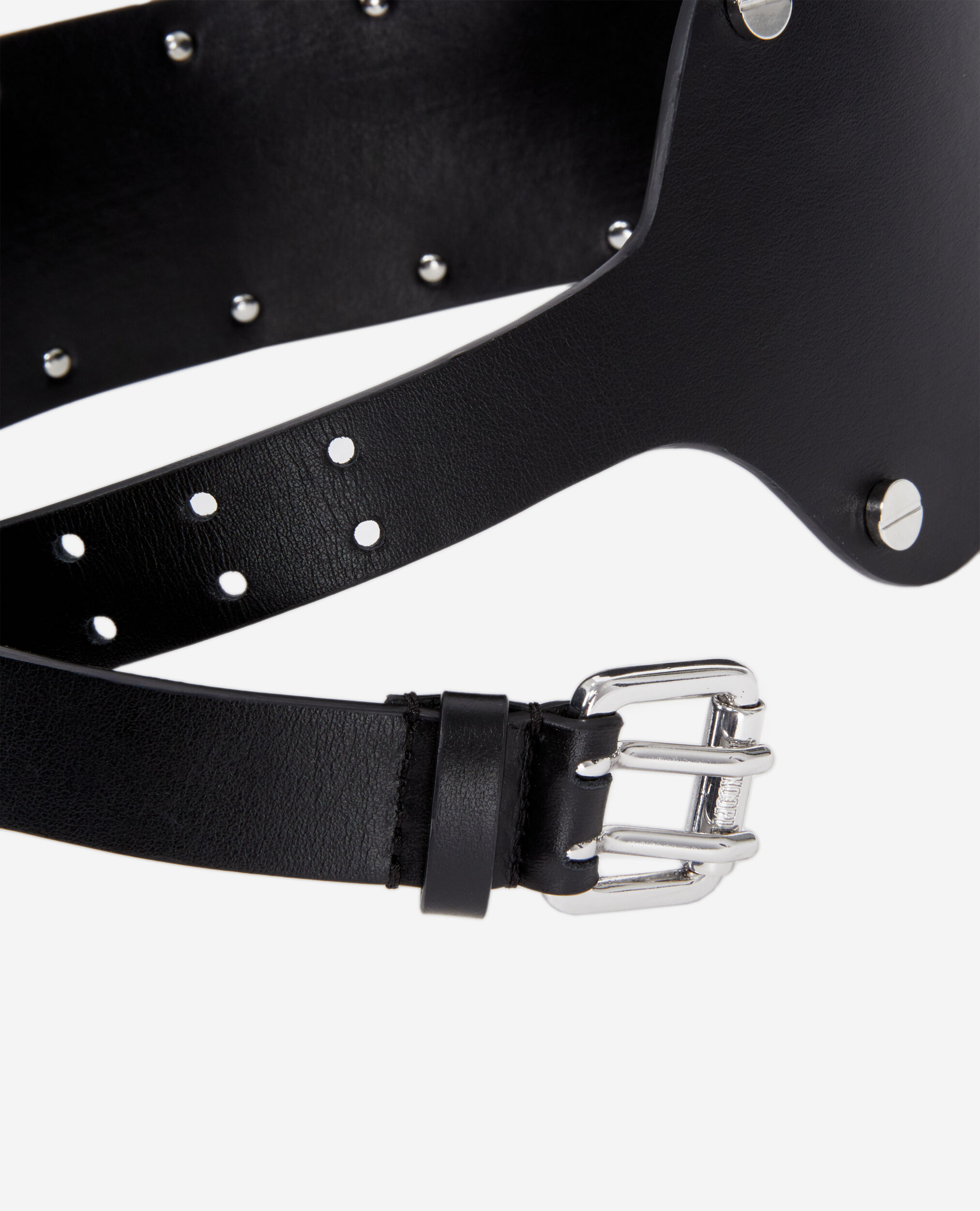 Ceinture large en cuir noir avec clous