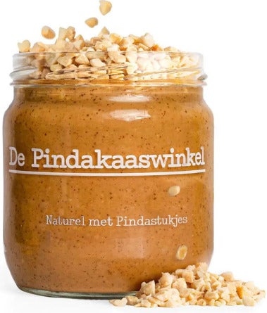 De Pindakaaswinkel pindakaas naturel met pindastukjes 420 ml