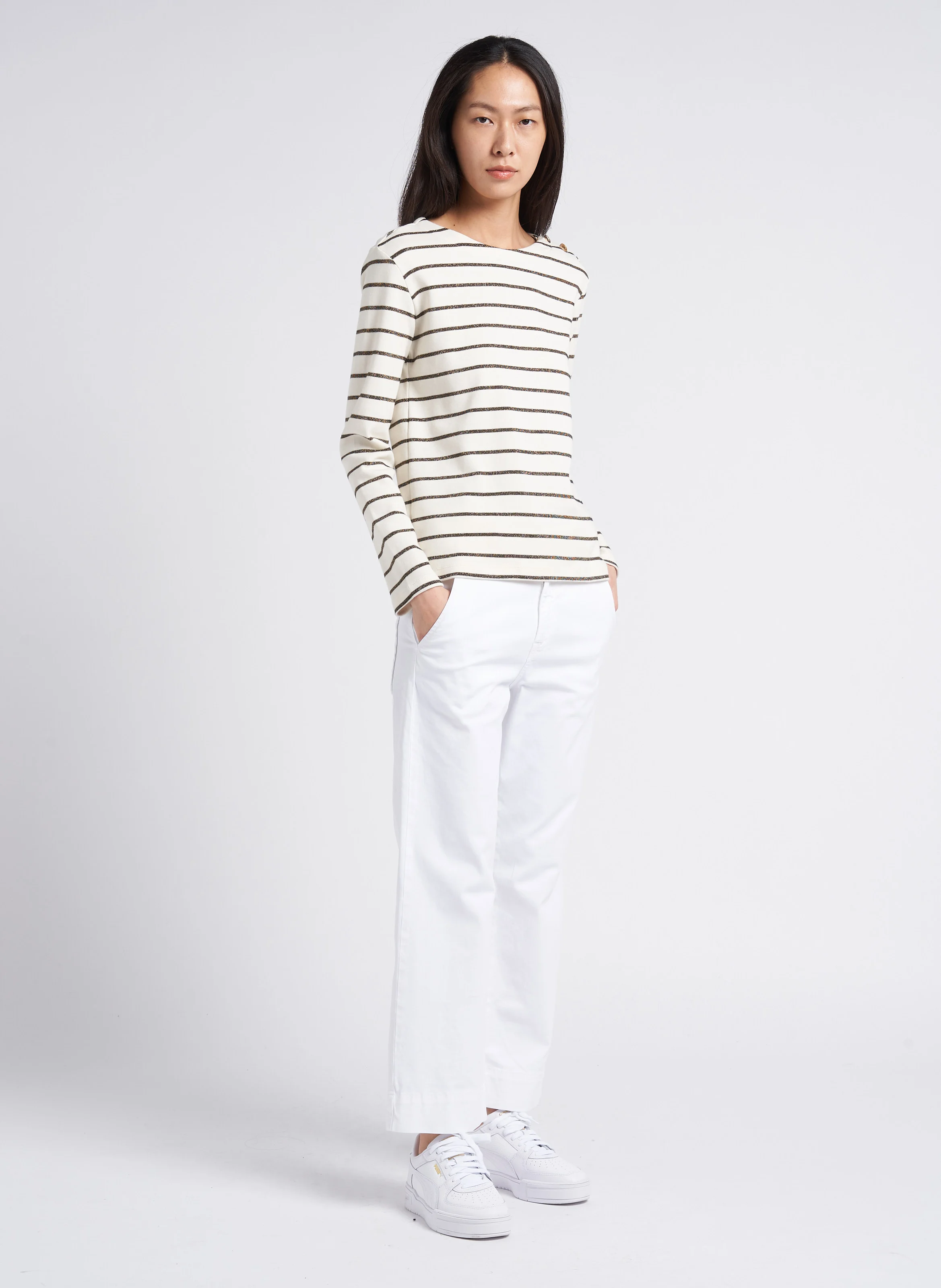 PALTROW - Pantalon 7/8 ème taille haute en coton | Blanc