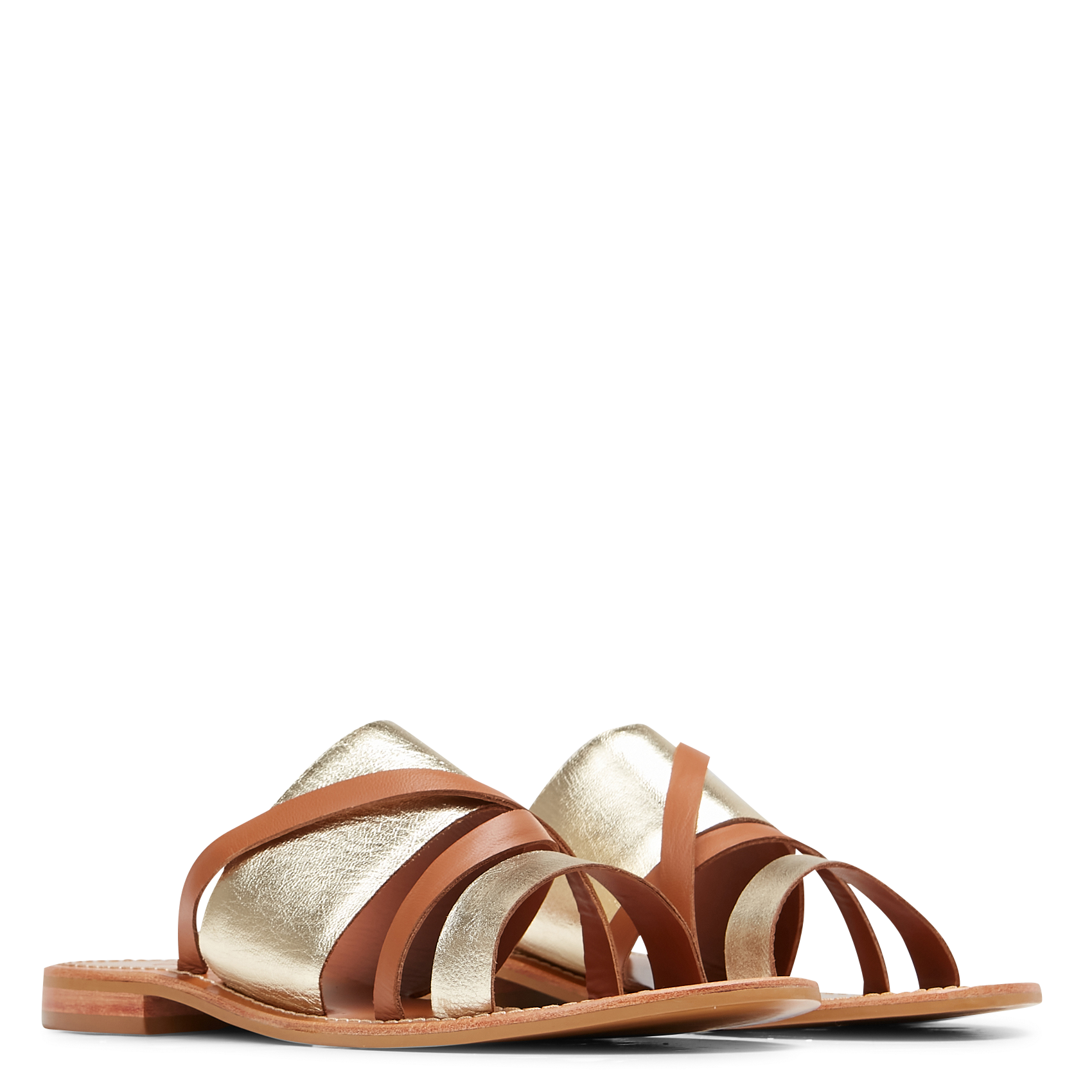 BODOS - Sandales plates en cuir| Marron