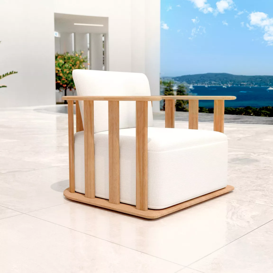 Fauteuil détente salon de jardin en bois teck Java Ecru