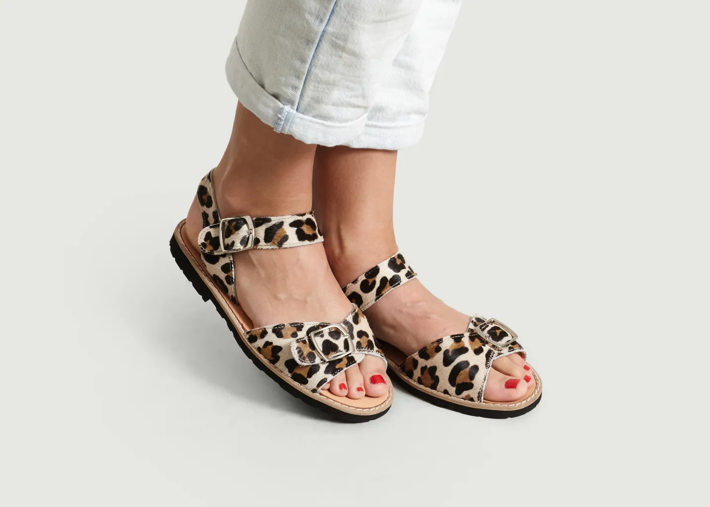 Sandales à Boucles Avarca en Cuir Façon Léopard Minorquines
